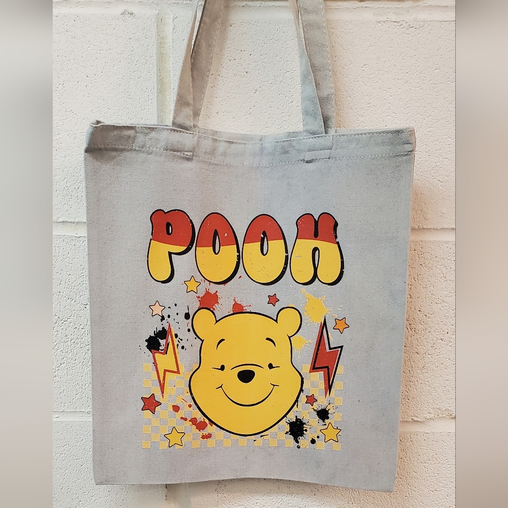 Pooh Canvas Tote Bag - Gray Bluish and Yellow